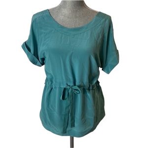 Bimba & Lola Silk Teal Blouse with Drawstring Size Small 100% Silk Size Small